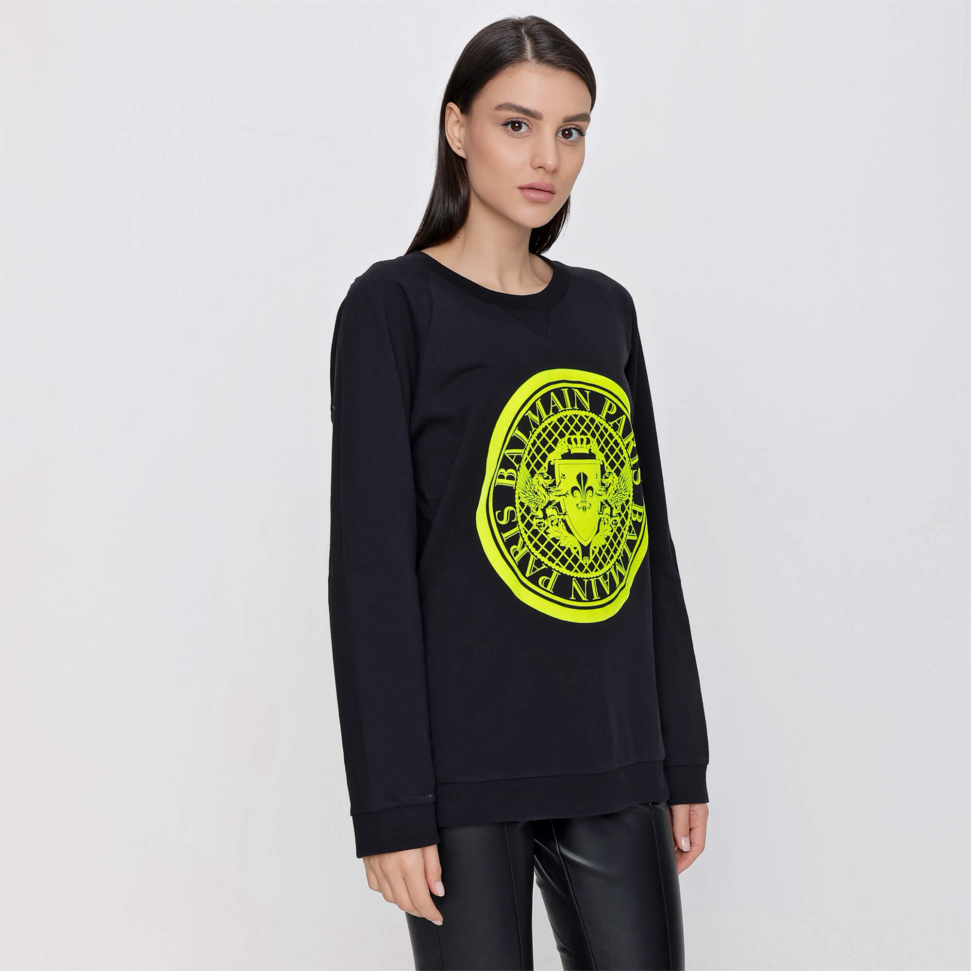 Balmain - Black Cotton Yellow Coin Logo Sweatshirt